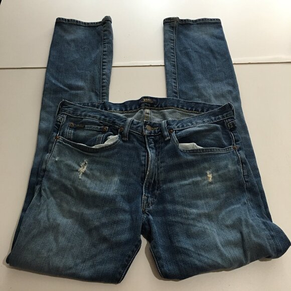 Polo Ralph Lauren The Varick Slim Straight Jeans Size 32x34 Mens Distressed - Picture 1 of 13